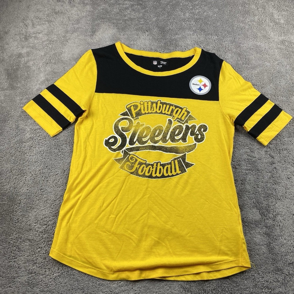 Team Apparel NFL Pittsburgh Steelers T-Shirt Womens Small Yellow Black